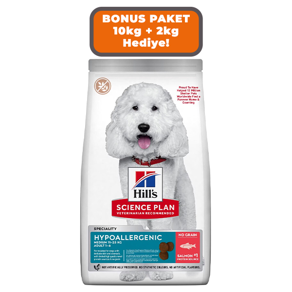 HİLLS SP HİPOALERJENİK TAHILSIZ SOMONLU ORTA IRK YETİŞKİN KÖPEK MAMASI 12 KG